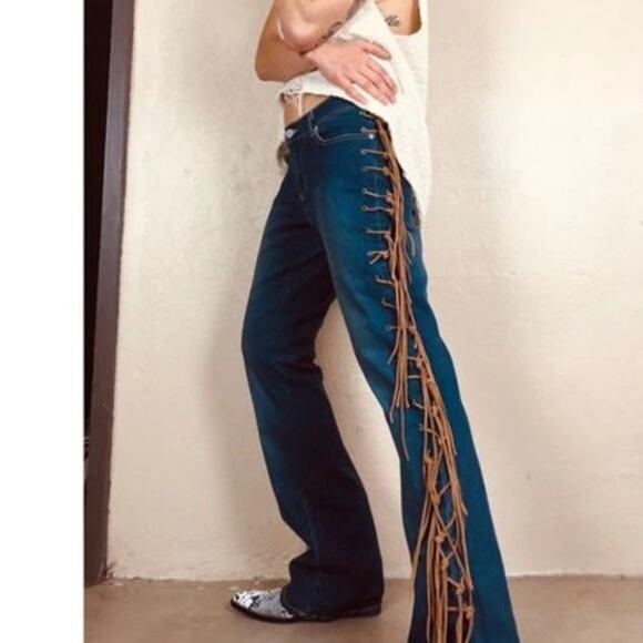 Z. Cavaricci Denim - Vintage Z. Cavaricci Womens Fringe Stretch Low Rise Cotton Blend Flared Jeans 7